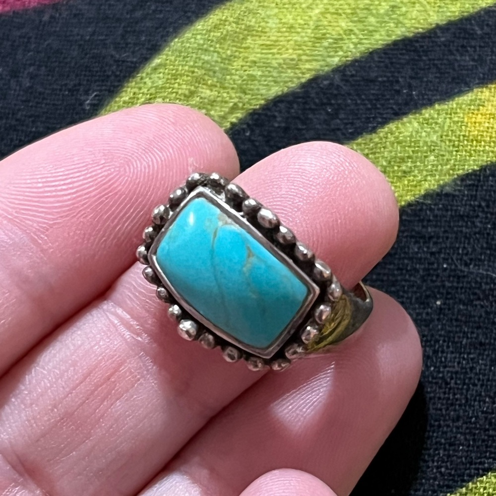 Vintage Southwestern Turquoise Sterling Silver 925 Artisan Made Ring Size 6.75